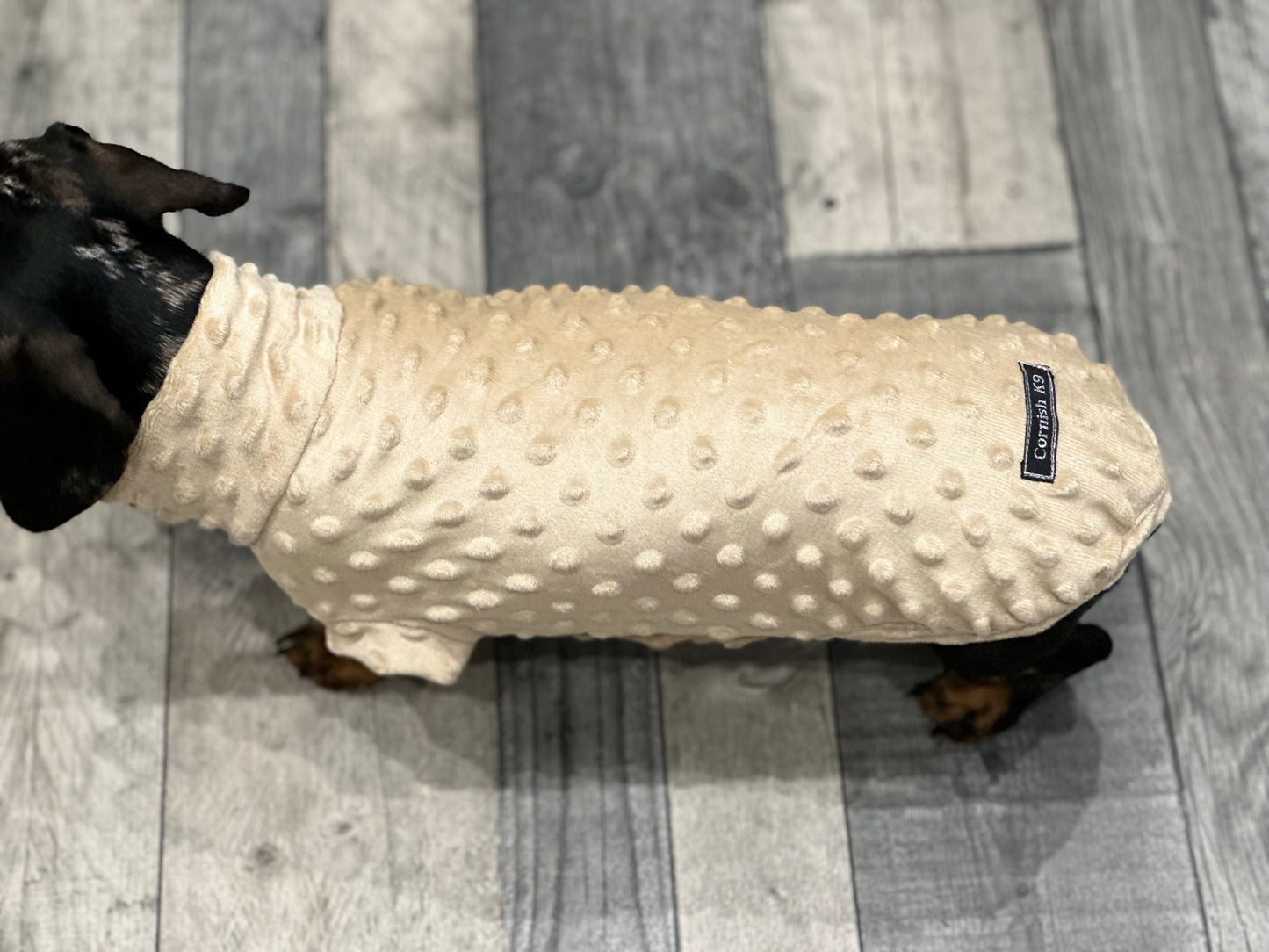Dachshund Minky Fleece Dog Jumper: Washable, Soft Polyester