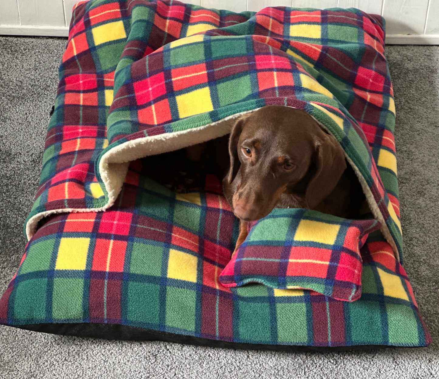Dachshund  bed cave ,dog polar fleece bed, small dog  bed cave ,dachshund snuggle bed , dog bed