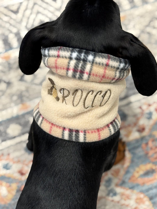 Personalized Dachshund Snood: Tartan Fleece Dog Neck Warmer
