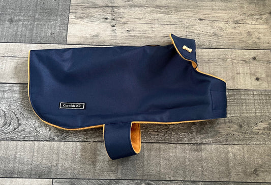 Waterproof Cordura Dachshund Coat: Navy Fleece Lined Dog Jacket
