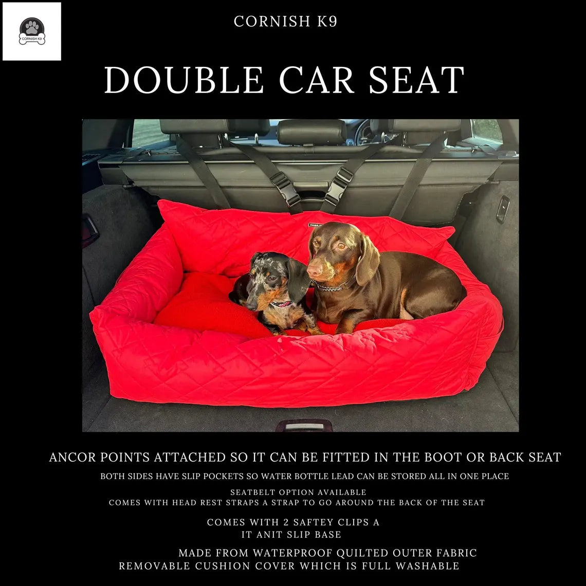 Waterproof Quilted Dog Car Seat: Sherpa Fleece Cushion, Adjustable Straps.