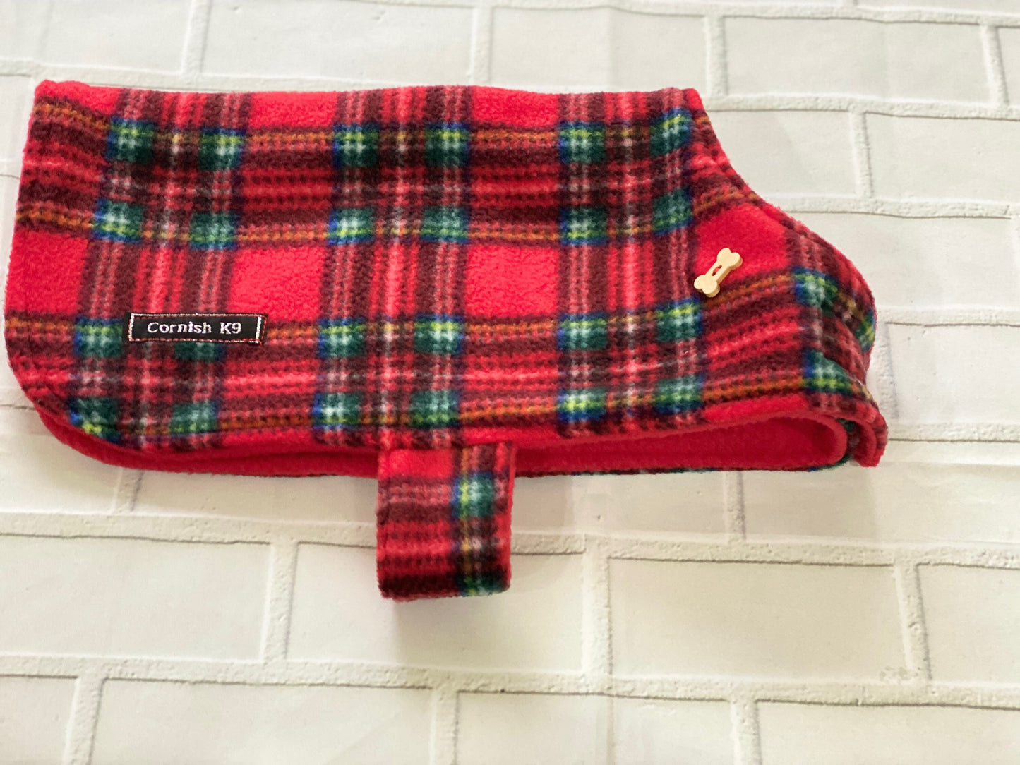 Tartan Fleece Dachshund Dog Coat: Water Repellent, Harness Hole