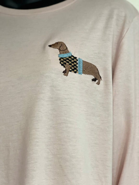 Embroidered Dachshund Long Sleeve T-Shirt: Dog Lover Gift