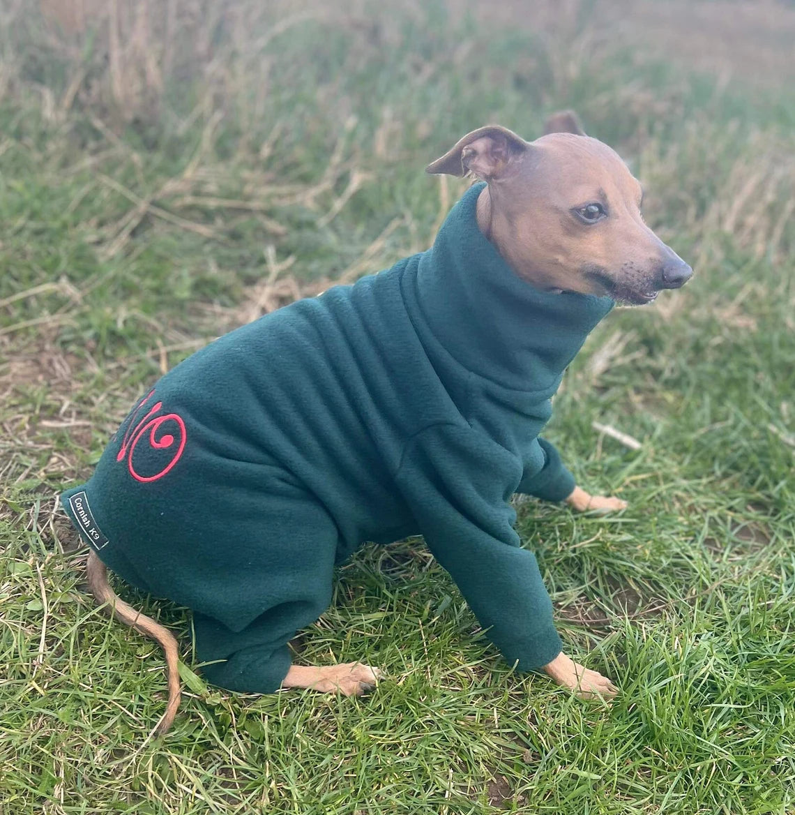 Italian Greyhound Fleece Onesie: Water Repellent Dog Jumpsuit.