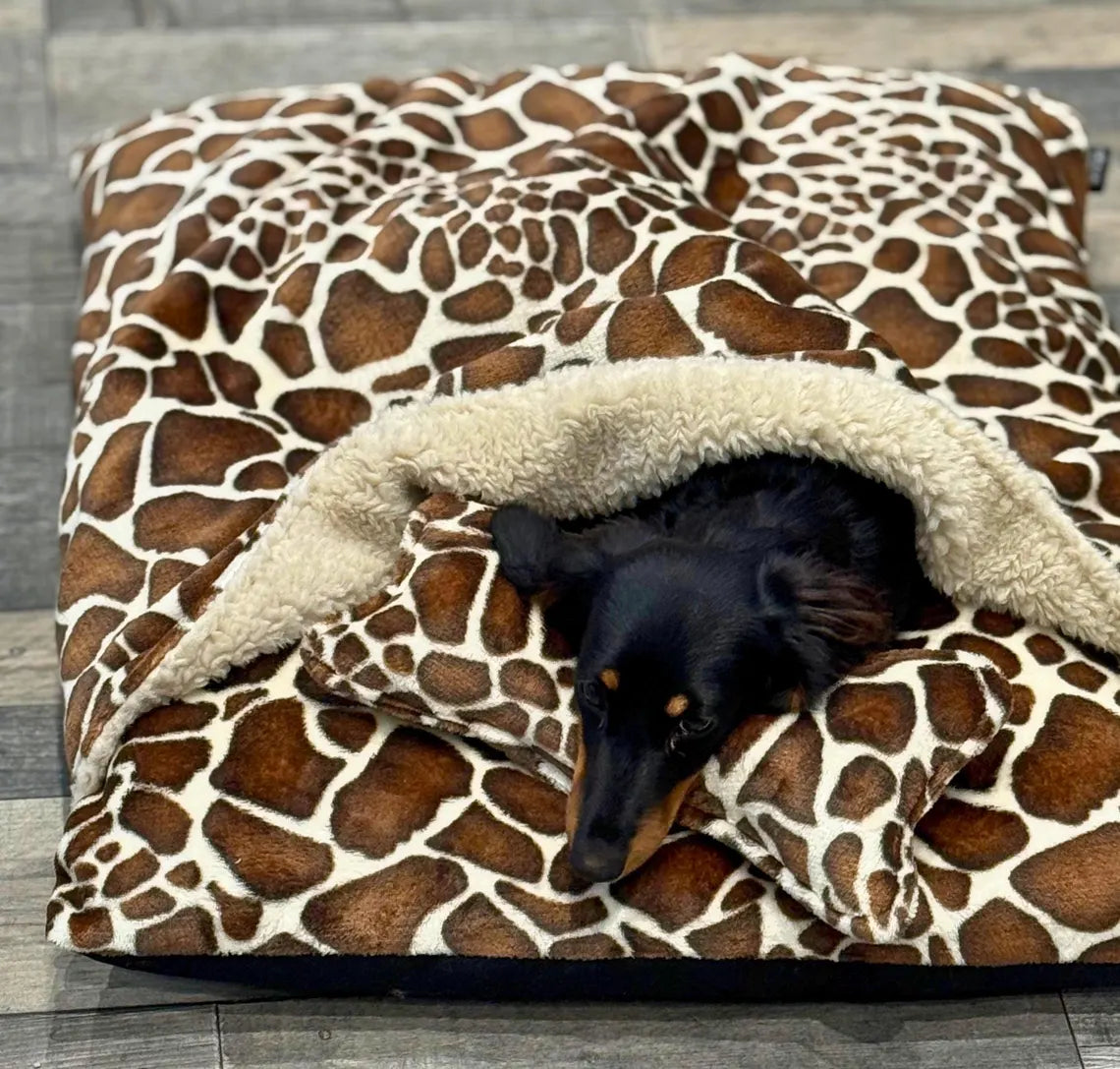 Cuddle Fleece Dog Bed Cave: Dachshund Snuggle bed Personalized borrowing den.