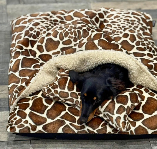 Cuddle Fleece Dog Bed Cave: Dachshund Snuggle bed Personalized borrowing den.