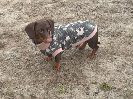 Water-Resistant Dachshund Fleece Jumper: Zipped Soft Shell, Handmade.