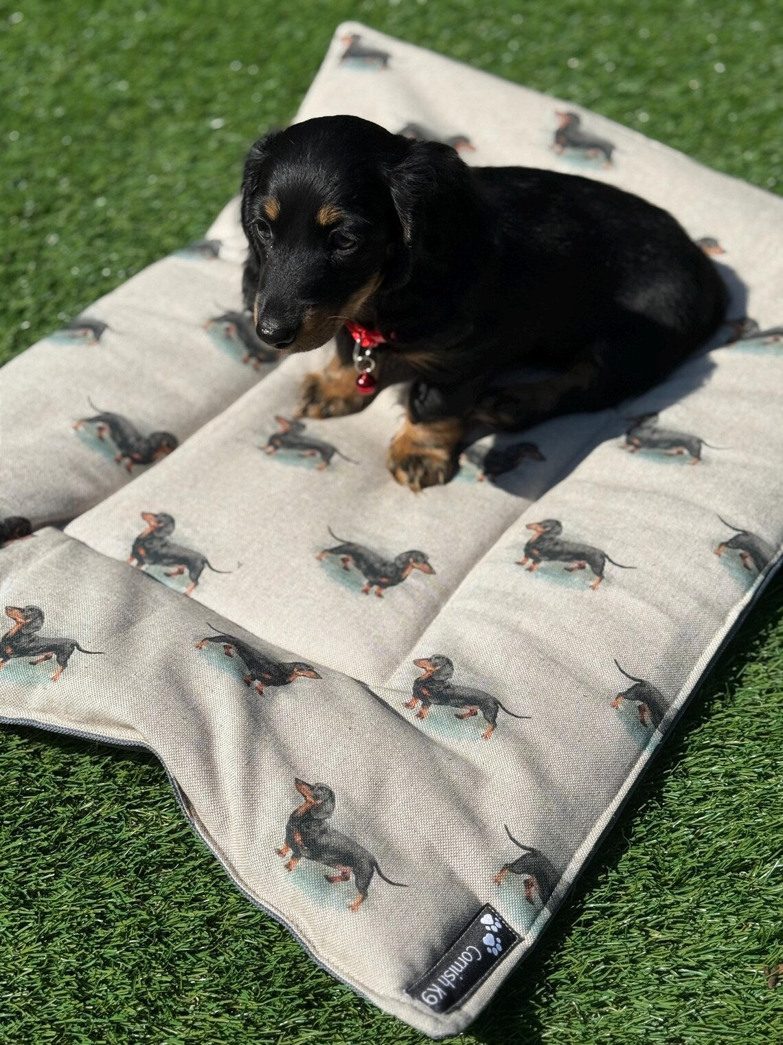 Dog Travel Roll Mat: Cotton Canvas, Waterproof Base.