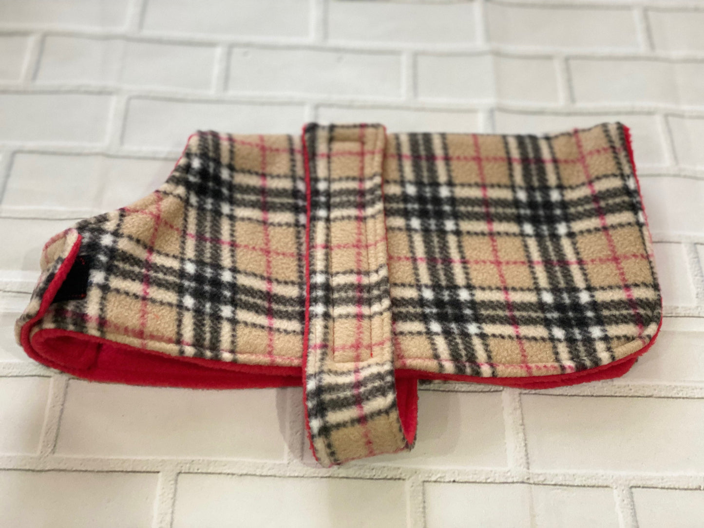 Tartan Fleece Dachshund Dog Coat: Water Repellent, Harness Hole