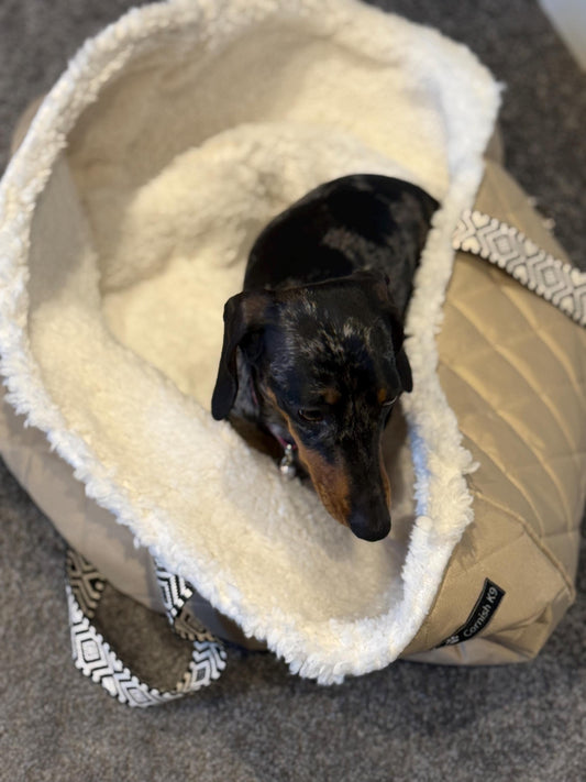 Quilted Waterproof Dog Travel Bed Bag: Sherpa Fleece Puppy Sling
