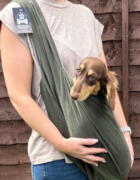 Needlecord Dachshund Dog Sling Carrier: Fleece Lined, Swivel Hook
