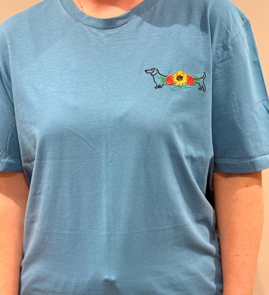 Embroidered Dachshund T-Shirt: Floral Doxie Lover Tee