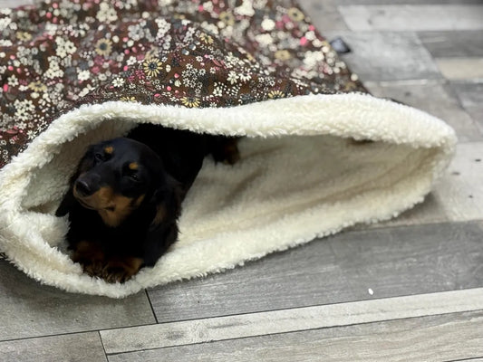 Corduroy Dog Snuggle Sack: Popup Sherpa Fleece Pet Bed