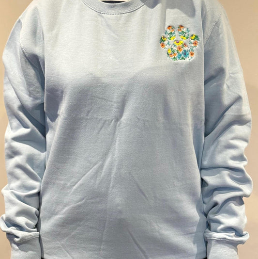 Floral Paw Print Embroidered Jumper: Dog Lover Gift