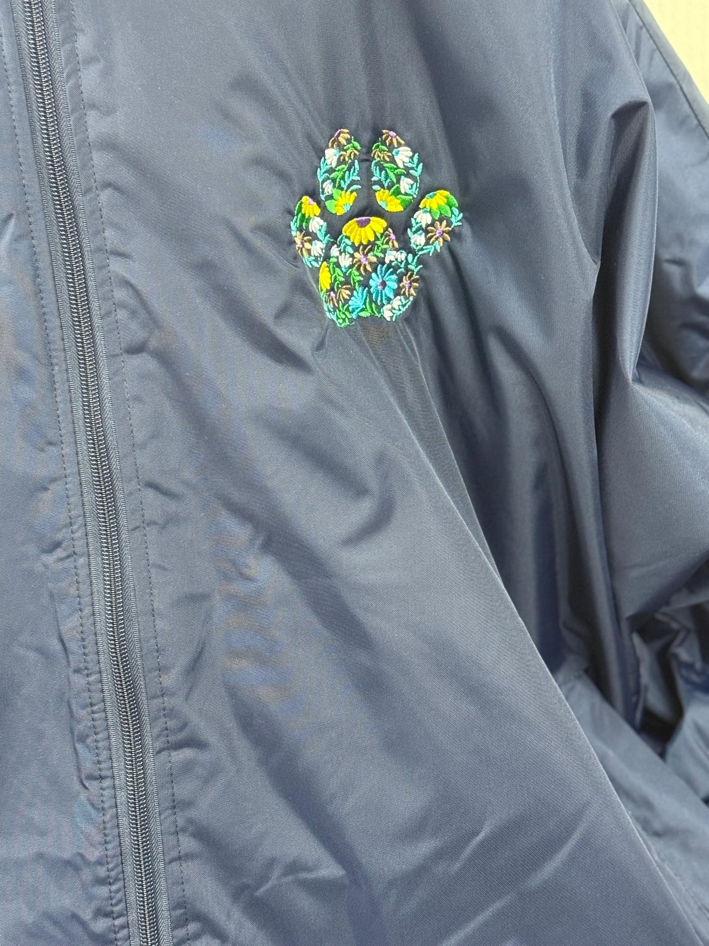 Floral Paw Print Embroidered Dry Robe: Waterproof Dog Walker Coat