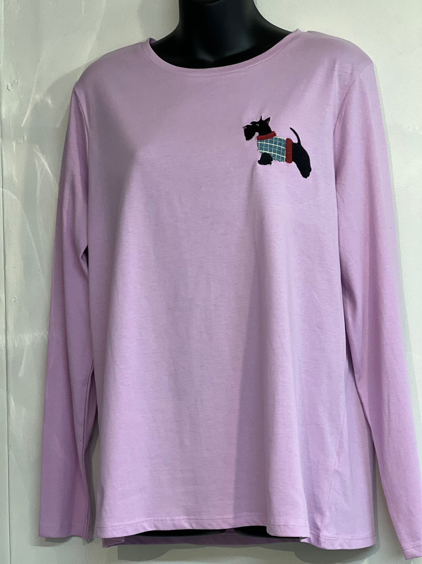 Scottie dog long sleeve t shirt ,dog lover ,embroidered Scottie dog top ,gift for her,Scottie top,dog lovers