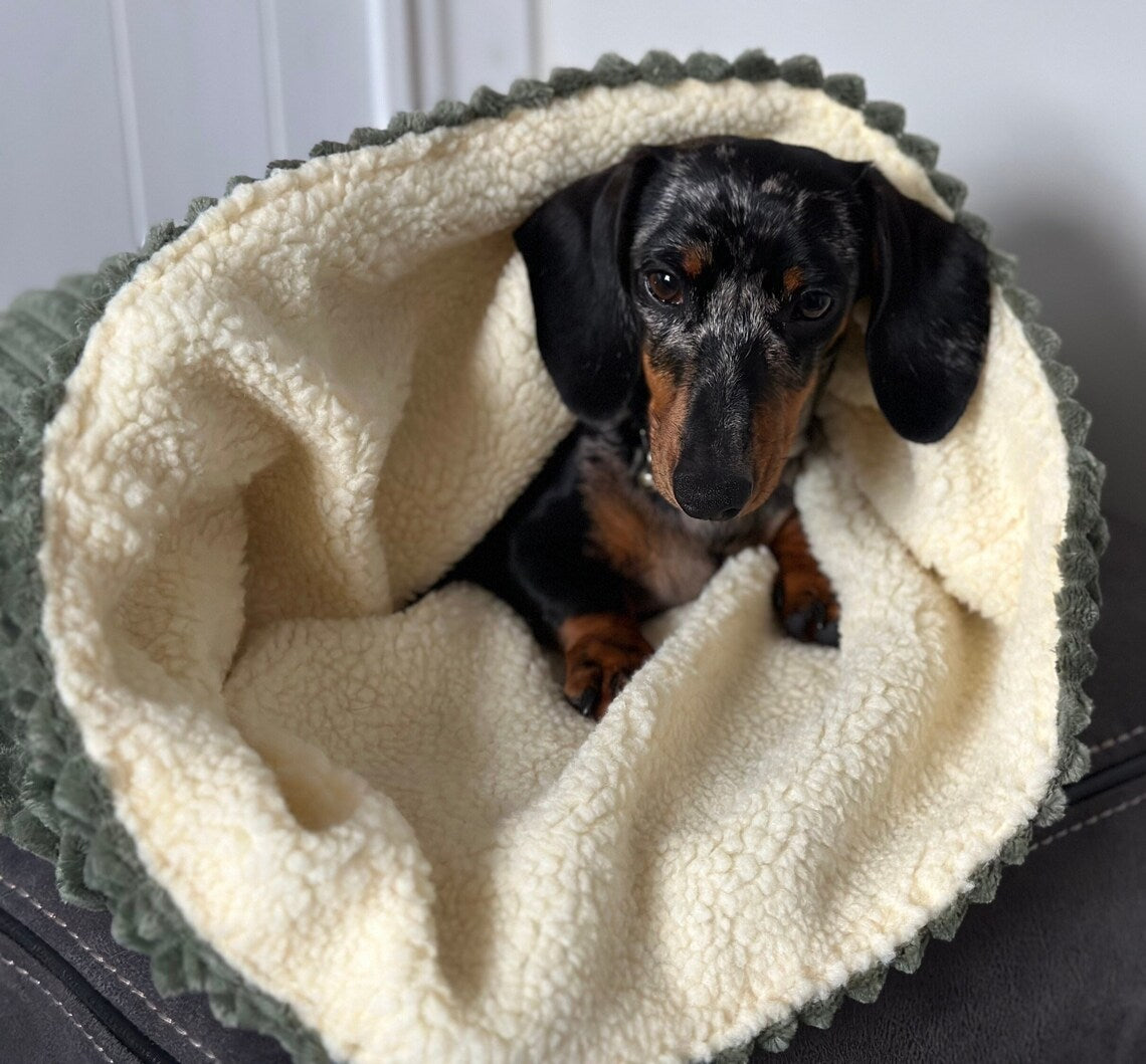 Jumbo cord dog snuggle sack ,Pet snuggle sack, puppy warmer,dachshund snuggle sack ,fleece blanket.