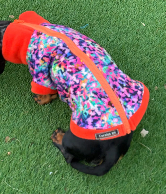 Dachshund Print Softshell Fleece Dog Jacket: Waterproof Jumper.