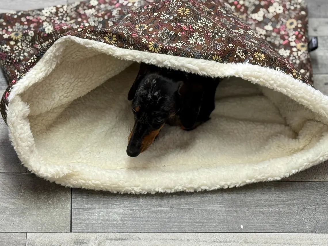 Corduroy Dog Snuggle Sack: Popup Sherpa Fleece Pet Bed