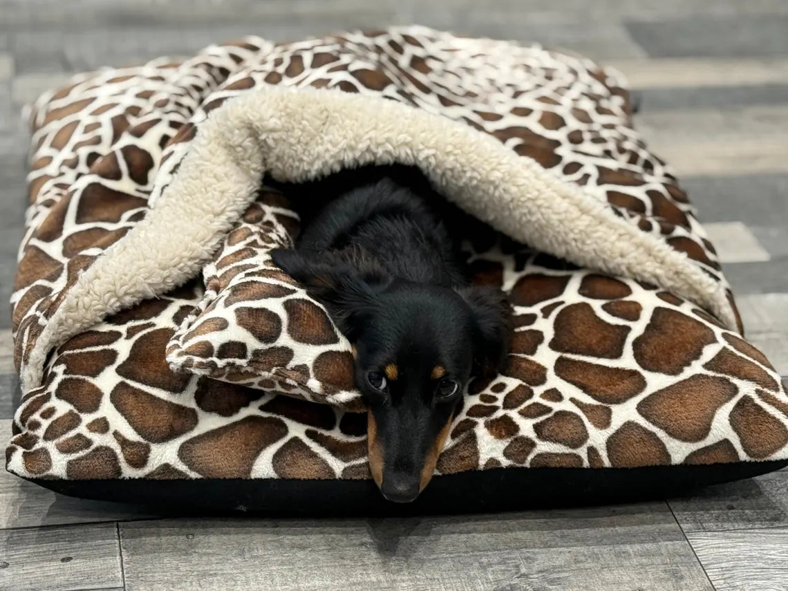 Cuddle Fleece Dog Bed Cave: Dachshund Snuggle bed Personalized borrowing den.