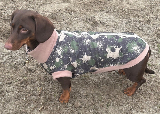 Water-Resistant Dachshund Fleece Jumper: Zipped Soft Shell, Handmade.