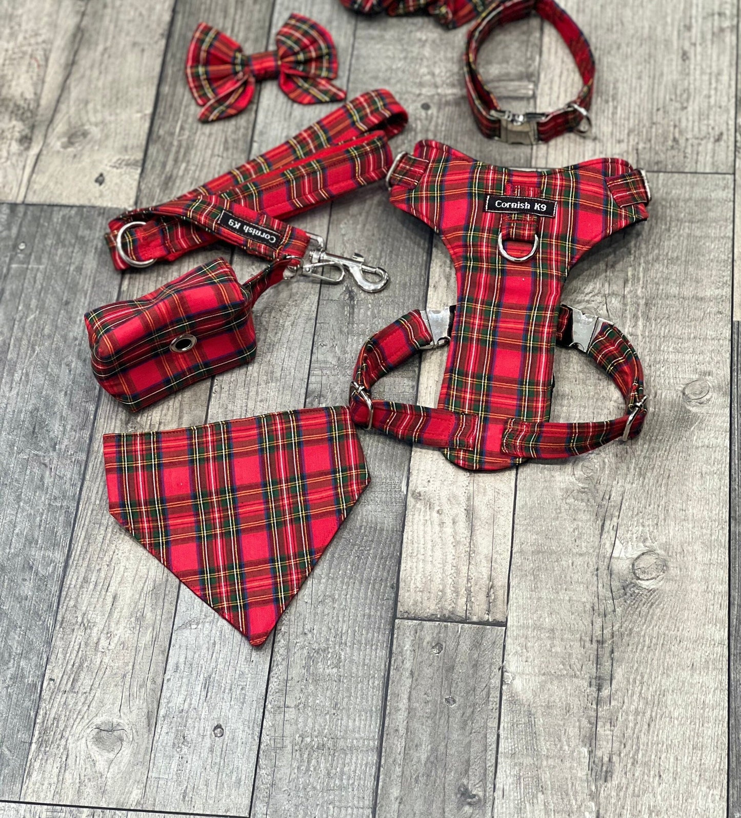 Tartan Dachshund Harness Set: Padded Fleece, No-Choke Design