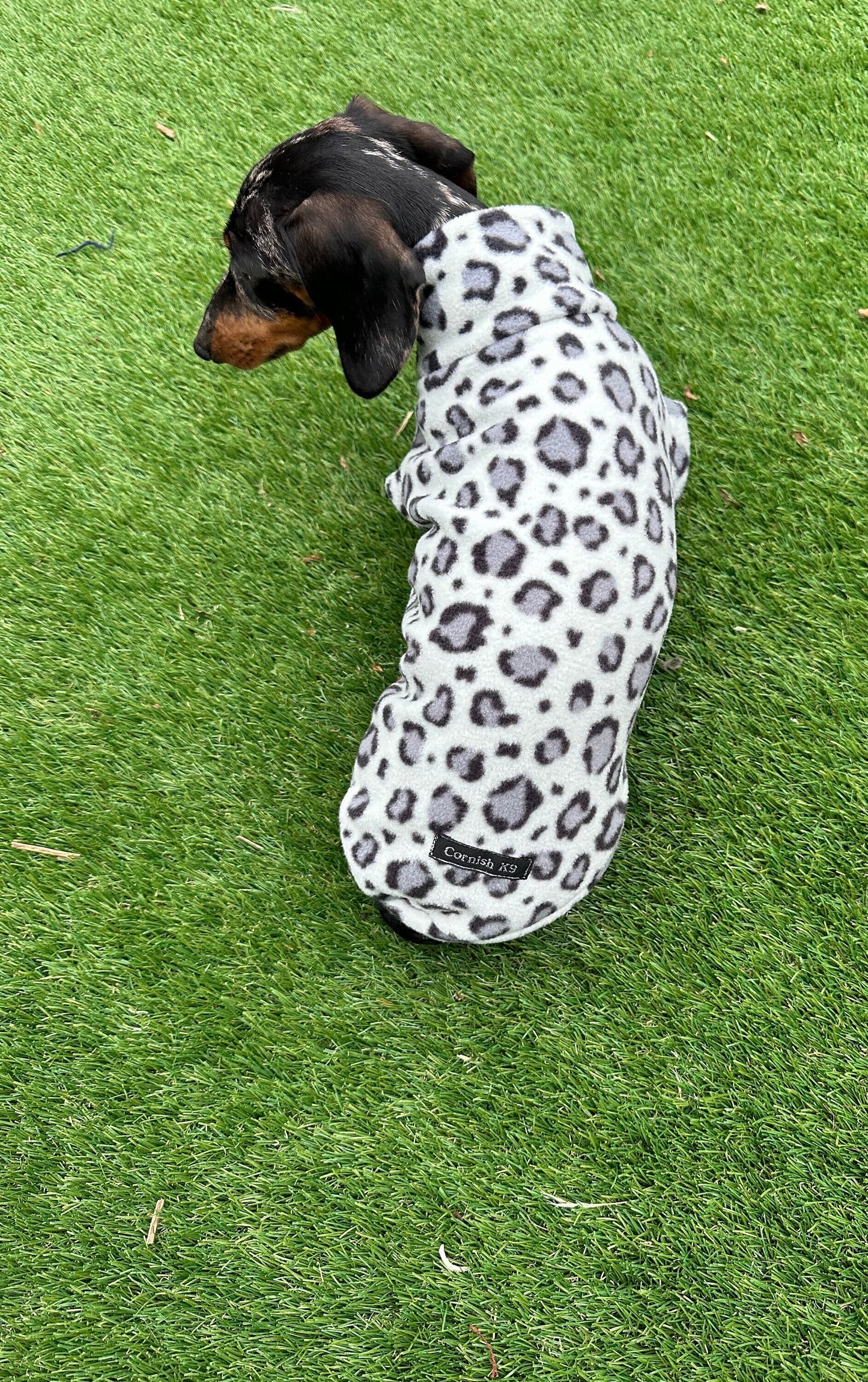 Leopard Print Dachshund Fleece Jumper: Water Repellent Dog Suit