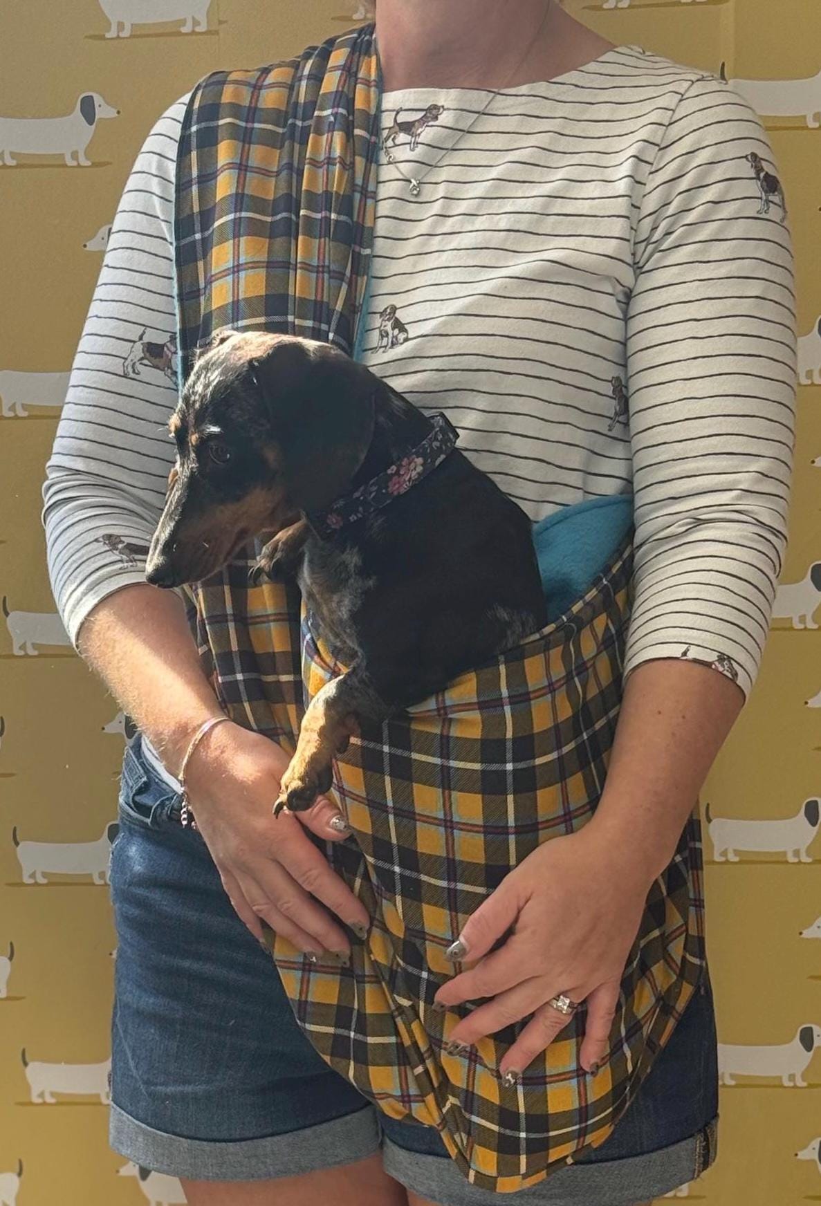 Dachshund sling  ,Dog sling carrier ,small dog sling bag , puppy sling carrier ,pet sling carrier ,Cornish tartan sling carrier