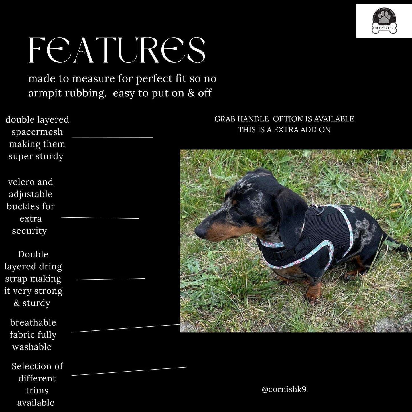 Dachshund Harness: Green Spacer Mesh, No-Rub Design