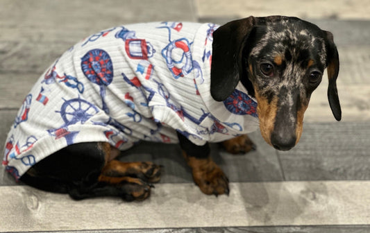 Nautical Anchor Print Dachshund Jumper: Rib Jersey Cooling Top