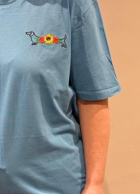 Embroidered Dachshund T-Shirt: Floral Doxie Lover Tee