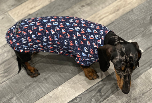 Dachshund Nautical Print Jersey: Washable Dog Jumper