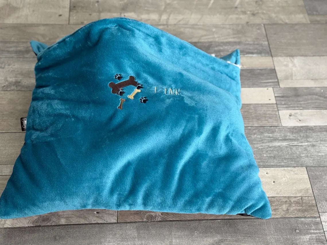 Dachshund Fleece Bed Cave: Small Dog Snuggle Sack, Personalized Sleeping Bag.