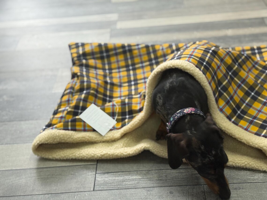 Cornish Tartan Dog Snuggle Sack: Sherpa Fleece Puppy Warmer.