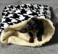 Houndstooth Dog Snuggle Sack: Fleece Pet Bed Warmer.