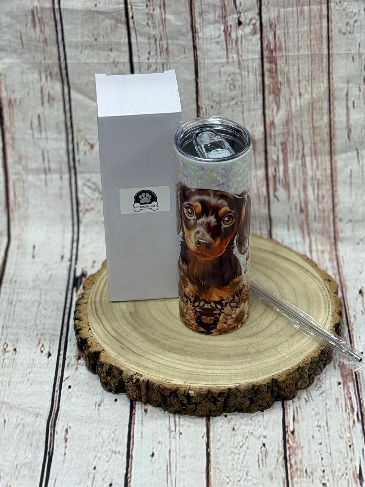 Dachshund 20oz Skinny Tumbler: Long-Haired Wiener Dog Gift