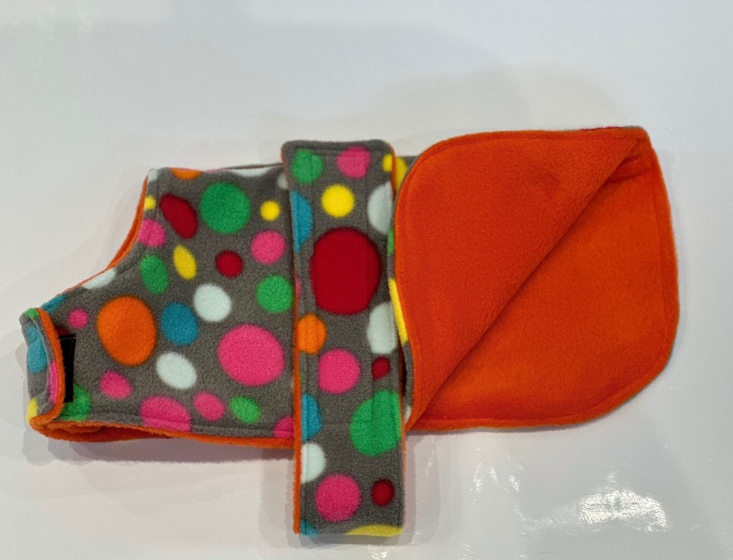 Polka Dot Dachshund Fleece Dog Coat: Water & Mud Repellent