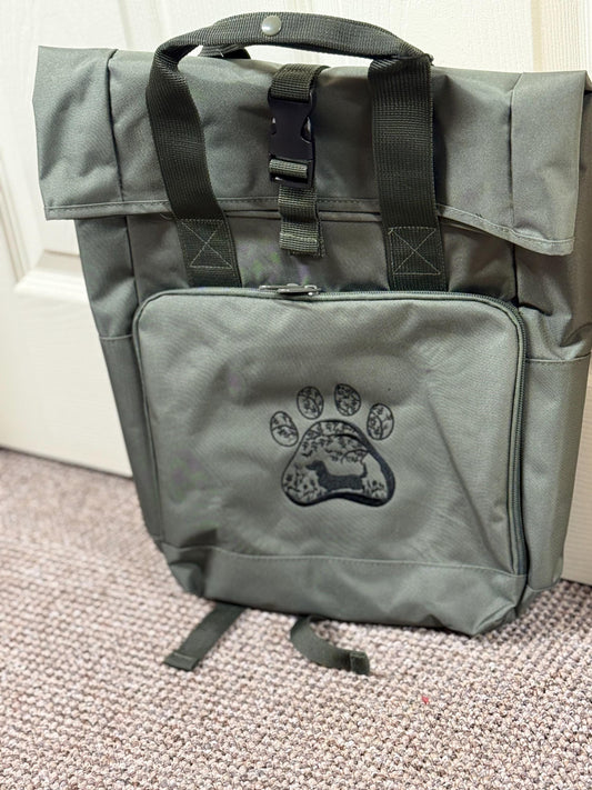 Dachshund Embroidered Roll Top Rucksack: Recycled Polyester Dog Lover Gift