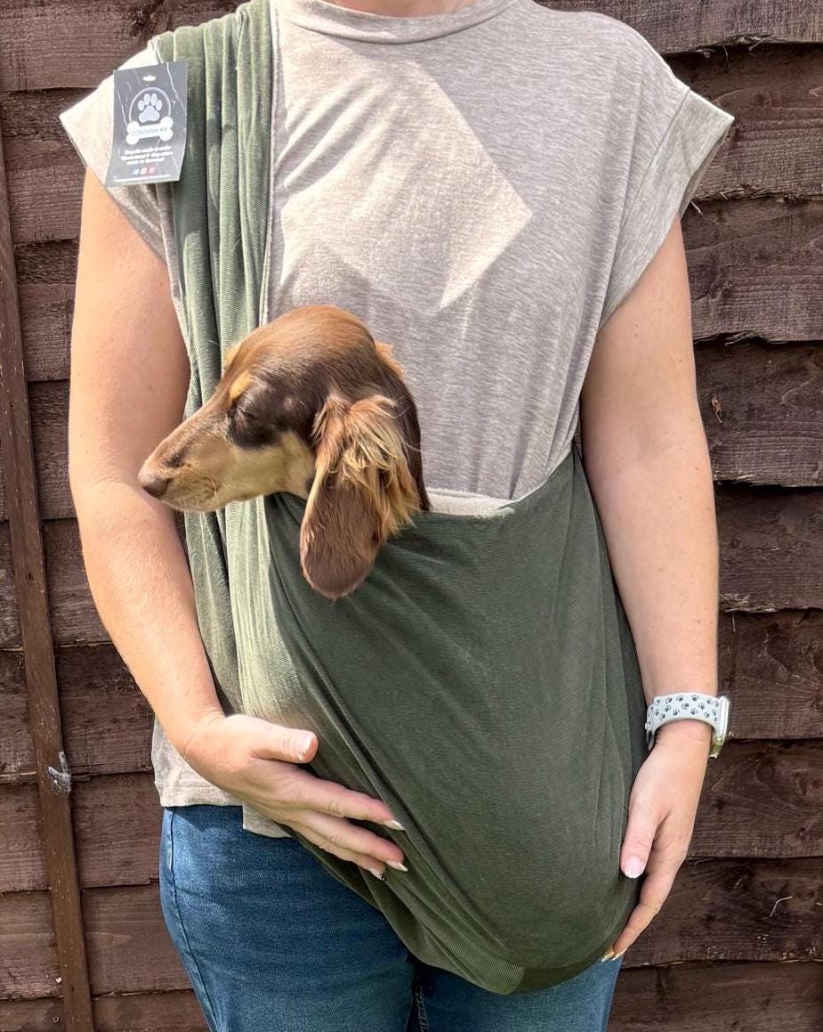 Needlecord Dachshund Dog Sling Carrier: Fleece Lined, Swivel Hook
