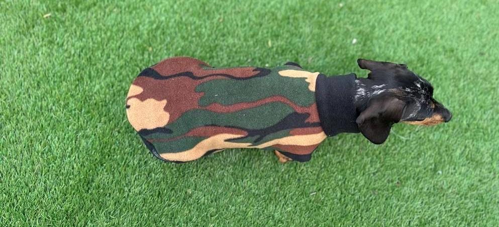 Camouflage Dachshund Fleece Jumper: Breathable, Warm Dog Jacket