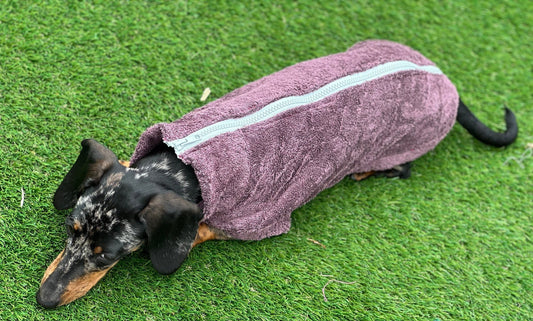 Dachshund Bamboo Drying Robe: Antibacterial Zipped Dog Towel