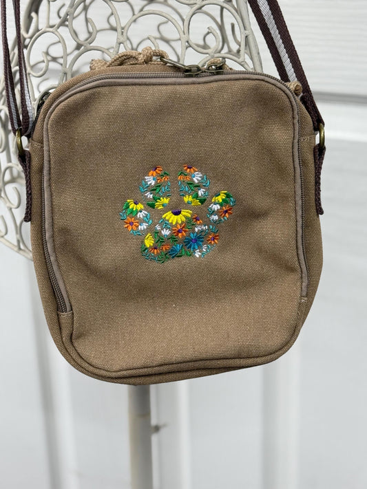 Embroidered Paw print crossbody bag ,dog walking bag,dog lover gift ,dog paw bag , canvas bag
