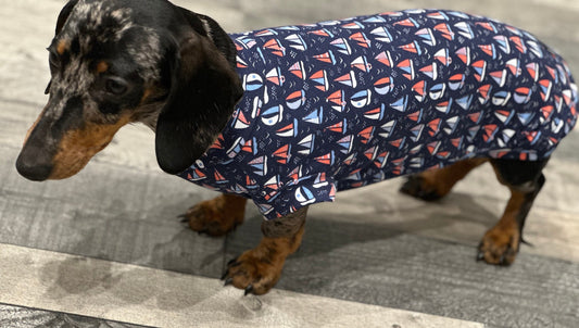 Dachshund Nautical Print Jersey: Washable Dog Jumper