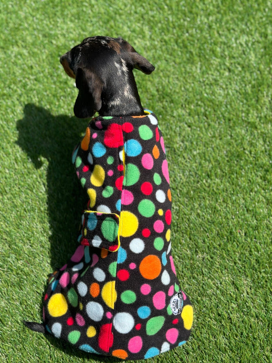 Polka Dot Dachshund Fleece Dog Coat: Double Layered, Breathable, Washable
