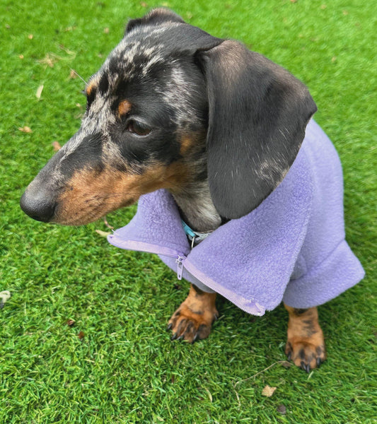 Dachshund zip neck Fleece Jumper: Embroidered Dog Coat