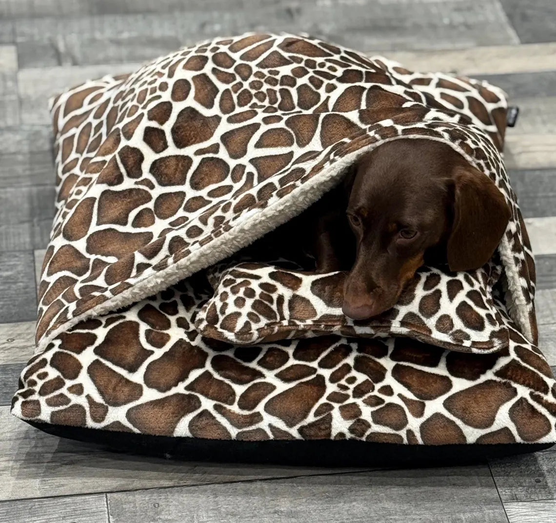 Cuddle Fleece Dog Bed Cave: Dachshund Snuggle bed Personalized borrowing den.
