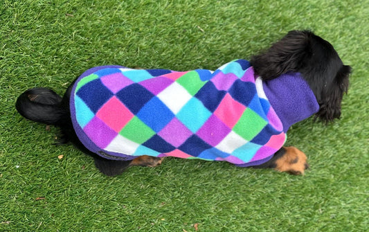 Dachshund Fleece Dog Jumper: Water & Mud Repellent, Breathable, Multi-Colored