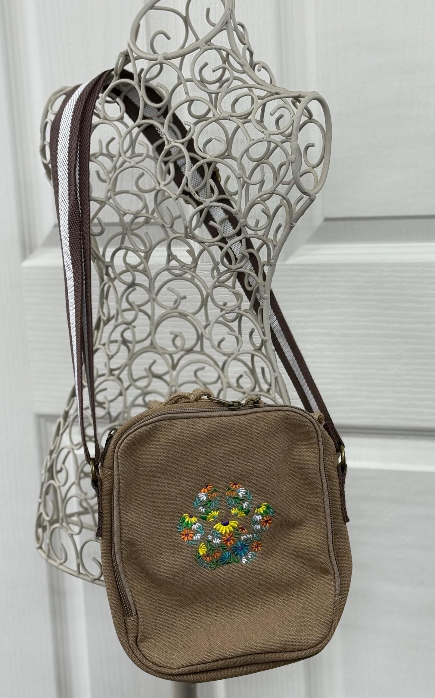 Embroidered Paw Print Canvas Crossbody Bag: Dog Walker Gift