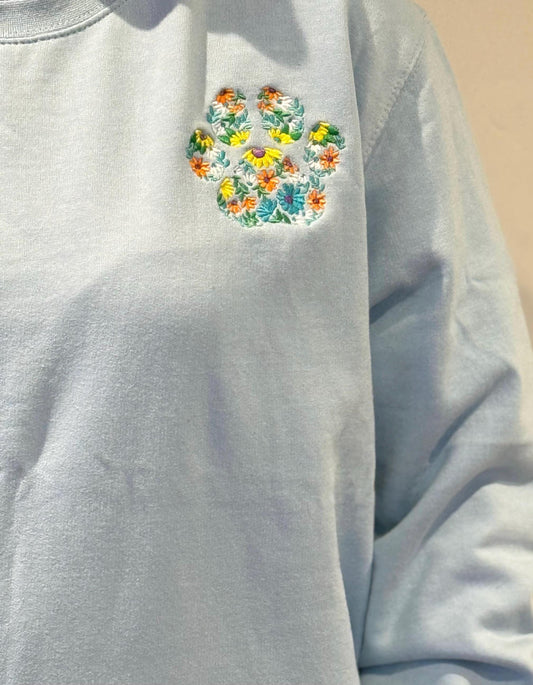 Floral Paw Print Embroidered Jumper: Dog Lover Gift