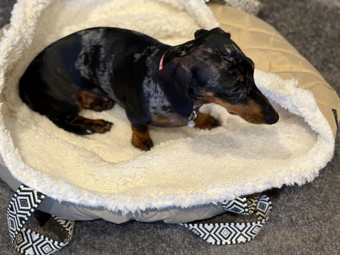 Quilted Waterproof Dog Travel Bed Bag: Sherpa Fleece Puppy Sling